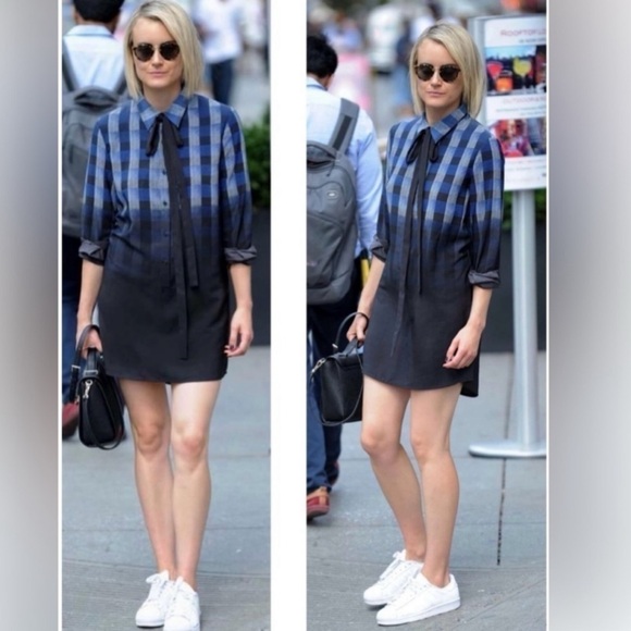 Thakoon Ombre Degraded Check Belted Long Sleeve Mini Dress Tunic Size Medium New - Picture 2 of 10